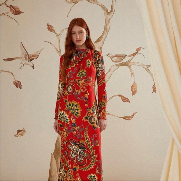 NWT Farm Rio Maxi Dress boho tropical Parrot Print Long Sleeves - Picture 15 of 15